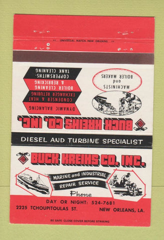 Matchbook Cover - Buck Kreihs Boiler Makers New Orleans LA 40 Strike