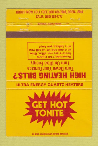 Matchbook Cover - Quartz Heaters Milford CT 40 Strike