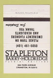 Matchbook Cover - Stapleton Barry Holdredge Funeral Cranton RI 40 Strike