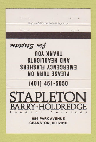 Matchbook Cover - Stapleton Barry Holdredge Funeral Cranton RI 40 Strike