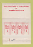 Matchbook Cover - Peakload Labor Temp Work Houston TX 40 Strike