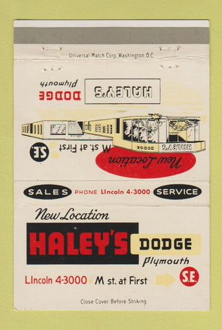 Matchbook Cover - Haley's Dodge Plymouth Washington DC 40 Strike