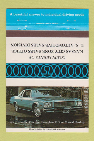 Matchbook Cover - 1975 Plymouth Gran Fury Kansas City MO Zone 40 Strike