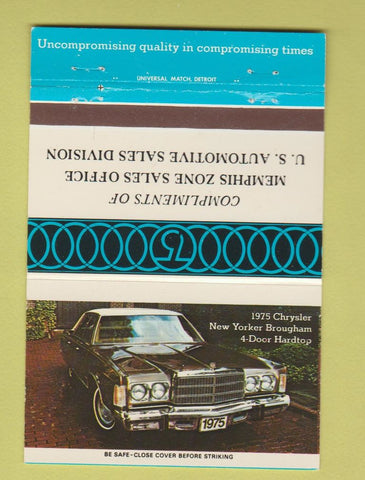 Matchbook Cover - 1975 Chrysler New Yorker Memphis TN Zone 40 Strike