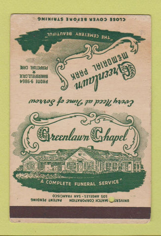 Matchbook Cover Greenlawn Cemetary Funeral Bakersfield CA WEAR SAMPLE 40 Strike