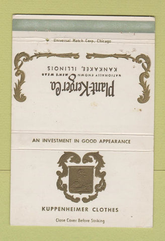 Matchbook Cover - Kuppenheimer Men's Clothes Kankakee IL WEAR 40 Strike