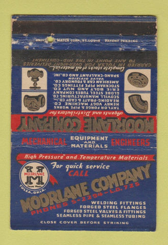 Matchbook Cover - Moorlane Company Pipe  fittings steel WORN 40 Strike