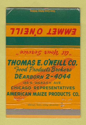 Matchbook Cover - Thomas Emmet O'NEill Corn Chicago IL Maize 40 Strike