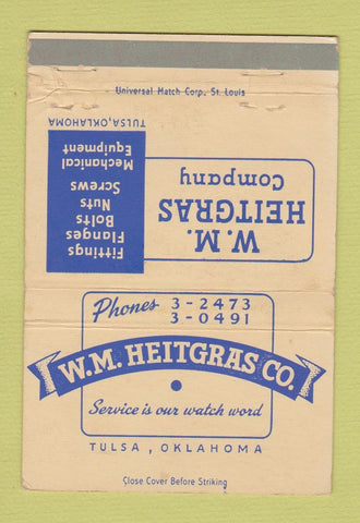 Matchbook Cover - WM Heitgras Fittings Flanges Tulsa OK WEAR 40 Strike