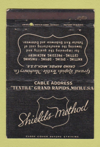 Matchbook Cover - Shields Method Textile Grand Rapids MI 40 Strike