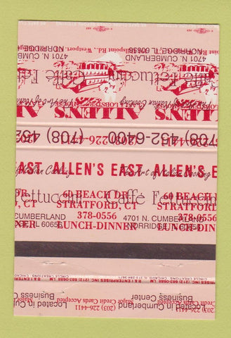 Matchbook Cover Allen's East Stratford CT PRINTING ERROR DOUBLE PRINT 40 Strike