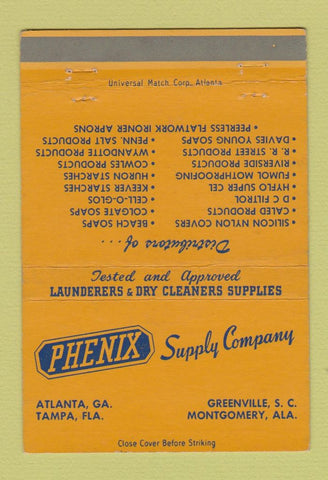 Matchbook Cover - Phenix Supply Laundry Montgomery AL Atlanta GA 40 Strike