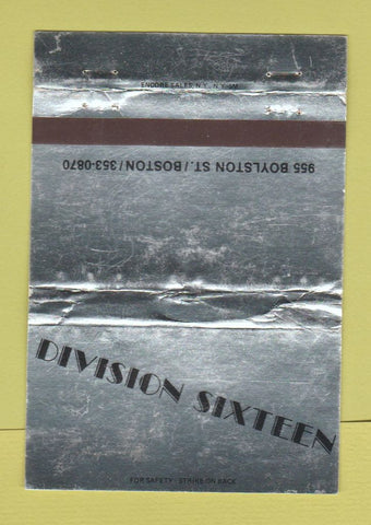 Matchbook Cover - Division Sixteen Boston MA WEAR 40 Strike
