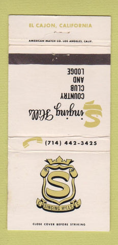 Matchbook Cover - Singing Hills Country Club El Cajon CA WEAR 30 Strike