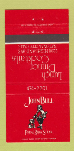 Matchbook Cover - John Bull Prime Rib Steak National City CA 30 Strike