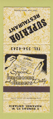 Matchbook Cover - Superior Restaurant Napanee ON 30 Strike