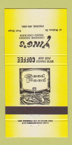 Matchbook Cover - Ying's Chinese Restaurant Port Hope ON YELLOW 30 Strike