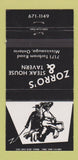 Matchbook Cover - Zorro's Steak House Tavern Mississauga ON 30 Strike