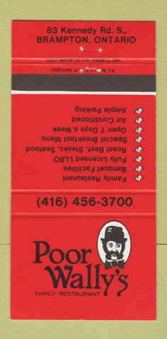 Matchbook Cover - Poor Wally's Restaurant Brampton ON 30 Strike