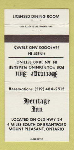 Matchbook Cover - Heritage Inn Mount Pleasant ON 30 Strike