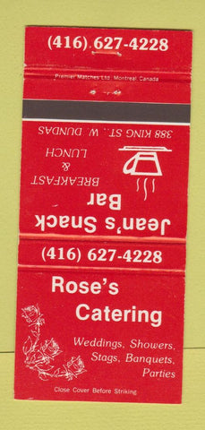 Matchbook Cover - Rose's Catering West Dundas ON 30 Strike