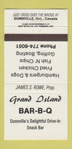 Matchbook Cover - Grand Island BBQ Dunnville ON #1 30 Strike