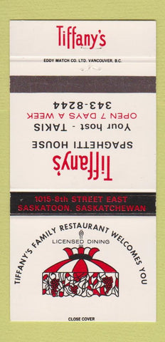 Matchbook Cover - Tiffany's Spaghetti House Saskatoon SK 30 Strike