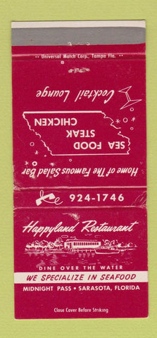 Matchbook Cover - Happyland Restaurant Sarasota FL WEAR 30 Strike