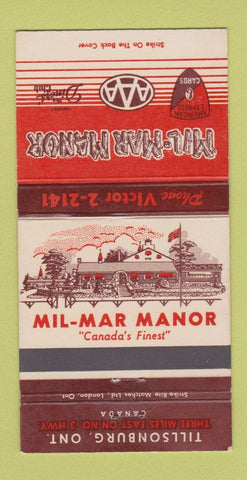 Matchbook Cover - Mil Mar Manor Tillsonburg ON 30 Strike
