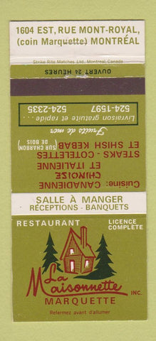 Matchbook Cover - La Maisonnette Marquette Montreal QC 30 Strike