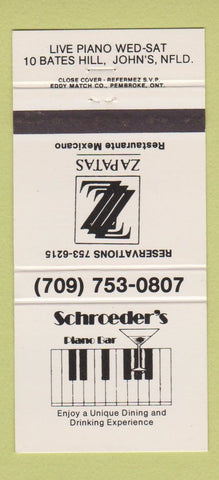 Matchbook Cover - Zapatas Mexican St John's NF 30 Strike