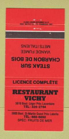 Matchbook Cover - Restaurant Vichy Quebec QC 30 Strike