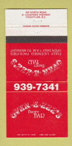 Matchbook Cover - Over E Zzz's Burger Bar Coquitlam BC 30 Strike