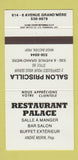 Matchbook Cover - Restaurant Palace Grand Mere QC Salon Priscilla 30 Strike