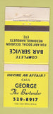 Matchbook Cover - Bar Service George The Bartender 30 Strike