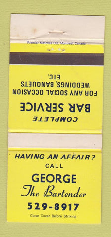 Matchbook Cover - Bar Service George The Bartender 30 Strike
