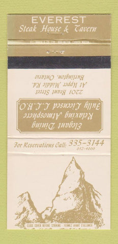 Matchbook Cover - Everest Steak House Tavern Burlington ON 30 Strike