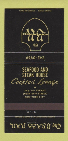 Matchbook Cover - Brass Rail Seafood Steak New York City 30 Strike
