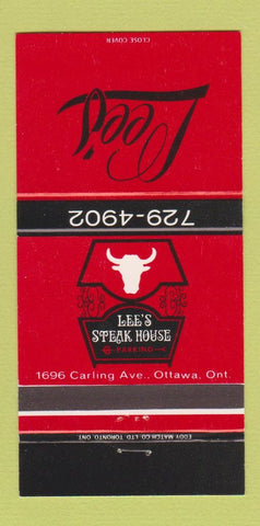 Matchbook Cover - Lee's Steak House Ottawa ON 30 Strike