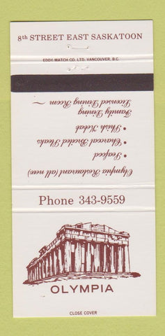 Matchbook Cover - Olympia Restaurant Saskatoon SK 30 Strike