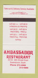 Matchbook Cover - Ambassador Restaurant Saskatoon SK 30 Strike