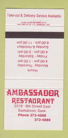 Matchbook Cover - Ambassador Restaurant Saskatoon SK 30 Strike