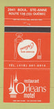 Matchbook Cover - Restaurant Orleans Motel Quebec QC 30 Strike