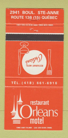 Matchbook Cover - Restaurant Orleans Motel Quebec QC 30 Strike