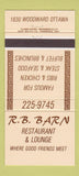 Matchbook Cover - RB Barn Restaurant Ottawa ON 30 Strike