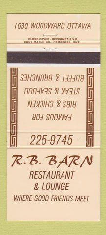 Matchbook Cover - RB Barn Restaurant Ottawa ON 30 Strike