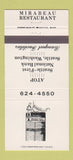 Matchbook Cover - Mirabeau Restaurant Seattle WA 30 Strike