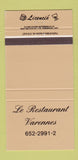 Matchbook Cover - Le Restaurant Varennes QC? 30 Strike