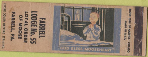 Matchbook Cover - Matchbook Cover Moose Lodge Farrell PA WORN