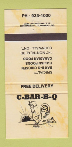 Matchbook Cover - C BBQ Cornwall ON YELLOW 30 Strike